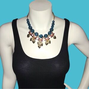 Elegant Blue and Gold Leaf Necklace